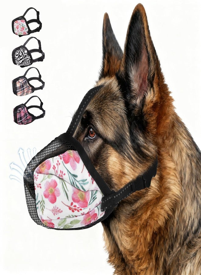 KOOLTAIL Dog Muzzle, Soft Muzzle for Small Medium Large Sized Dogs to Anti & Prevent Barking Grooming Biting, Reflective Adjustable Air Mesh Basket Muzzles, Allows Panting and Drinking, Floral S - Image 1